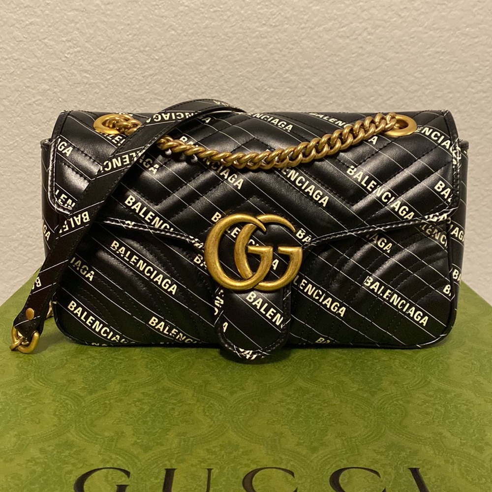 Gucci Hacker Project Limited Edition Balenciaga Print Leather Marmont GG Bag - Picture 9 of 15